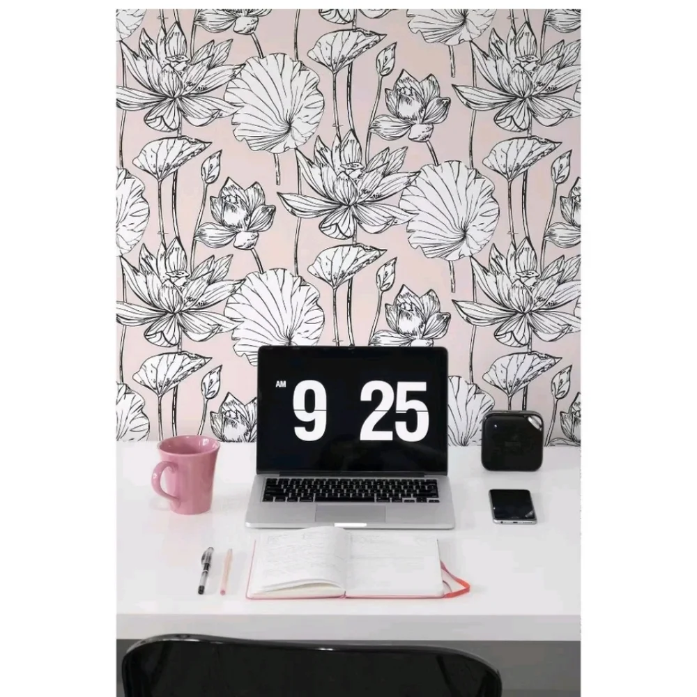 NextWall Lotus Floral Peel and Stick Wallpaper Light Pink